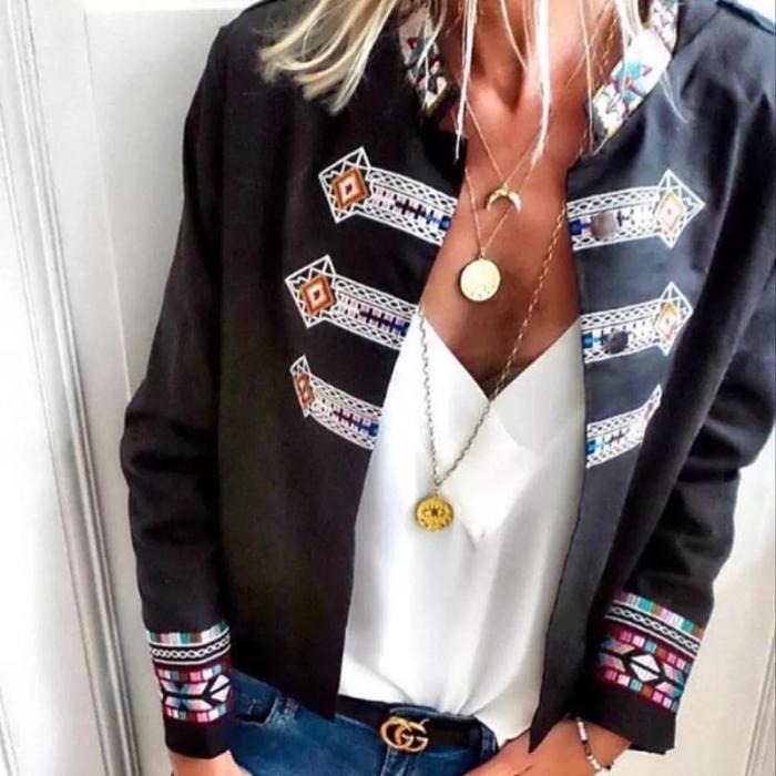 Women's Fashion Bohemian Print Stitching Jacket