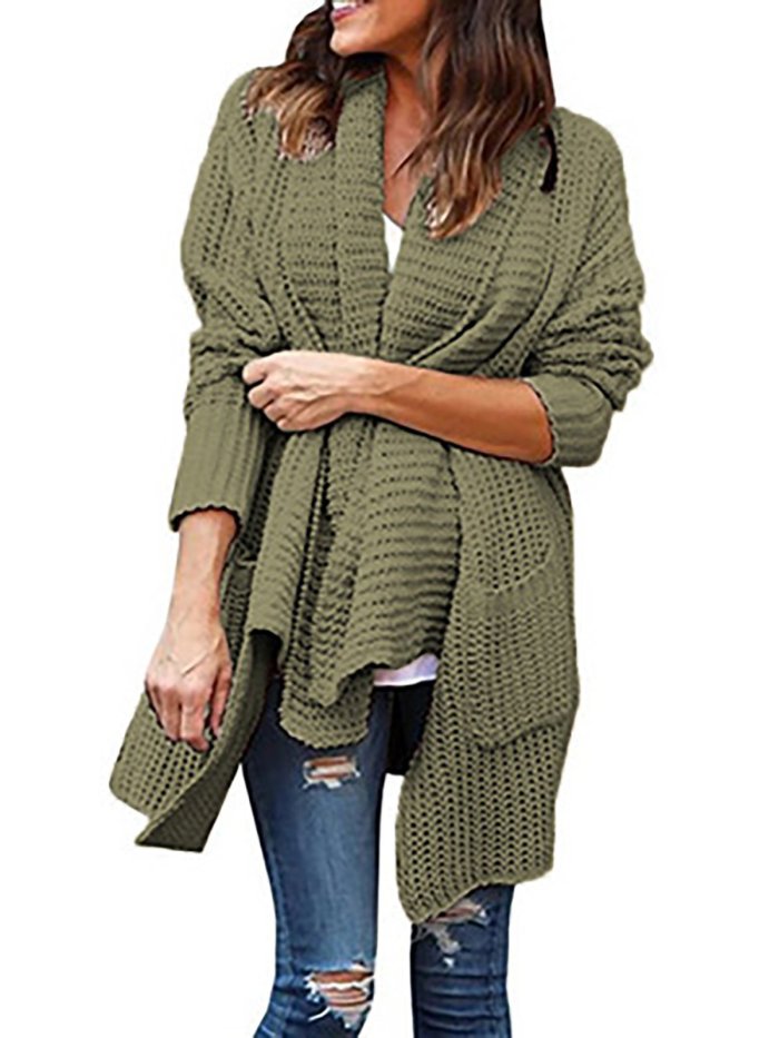 Solid Shawl Collar Casual Knitted Sweater