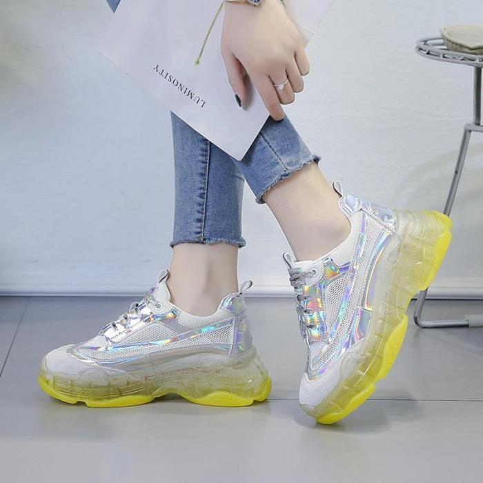 Thick-Soled Crystal Jelly Women Colouring Sneakers