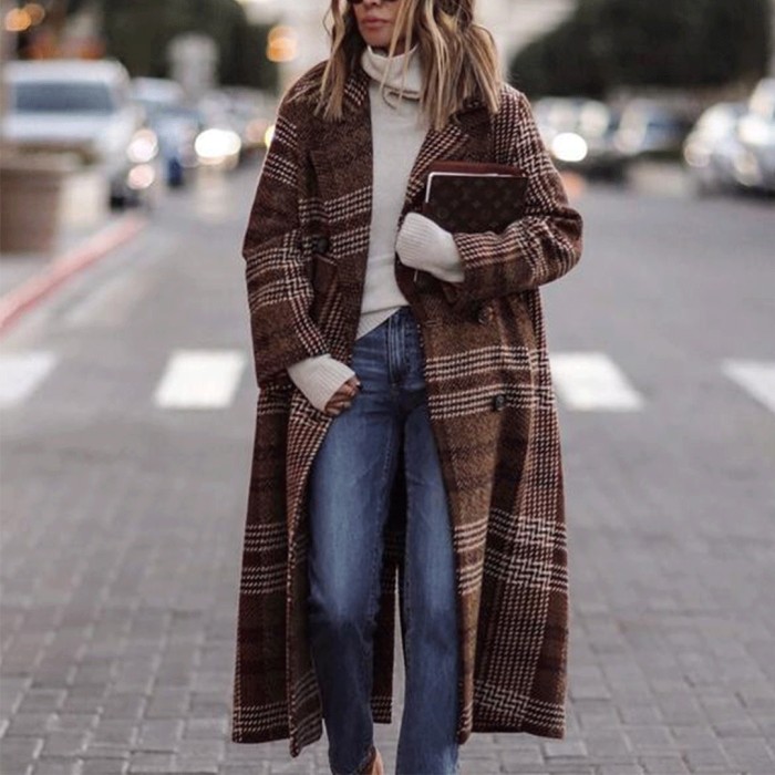 Fashion Grid Long Sleeve Overcoat