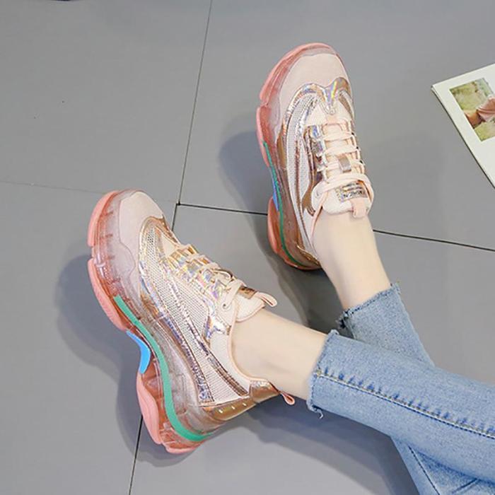 Thick-Soled Crystal Jelly Women Colouring Sneakers