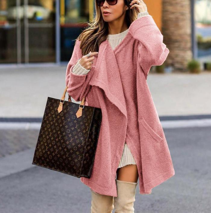 Fashion Temperament Pure Color Long-Sleeved Sweater
