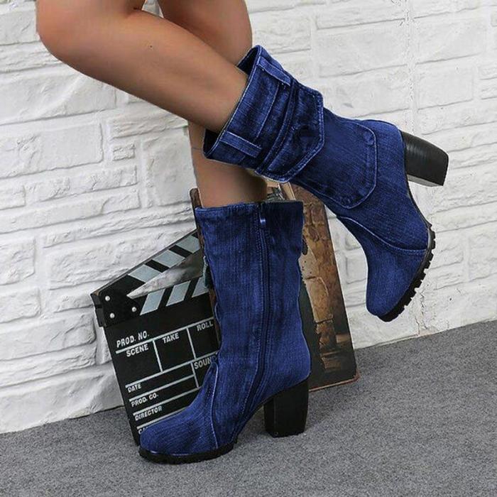 Mid-rise chunky with casual denim booties
