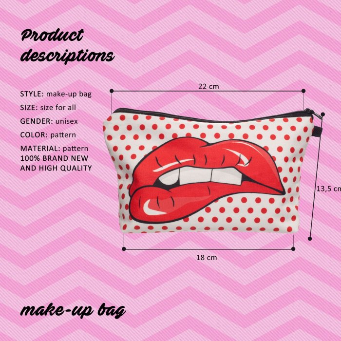 Fashion Lipstick LOVE Flower 3D Printed Cosmetic Bags Multifunction for Travel