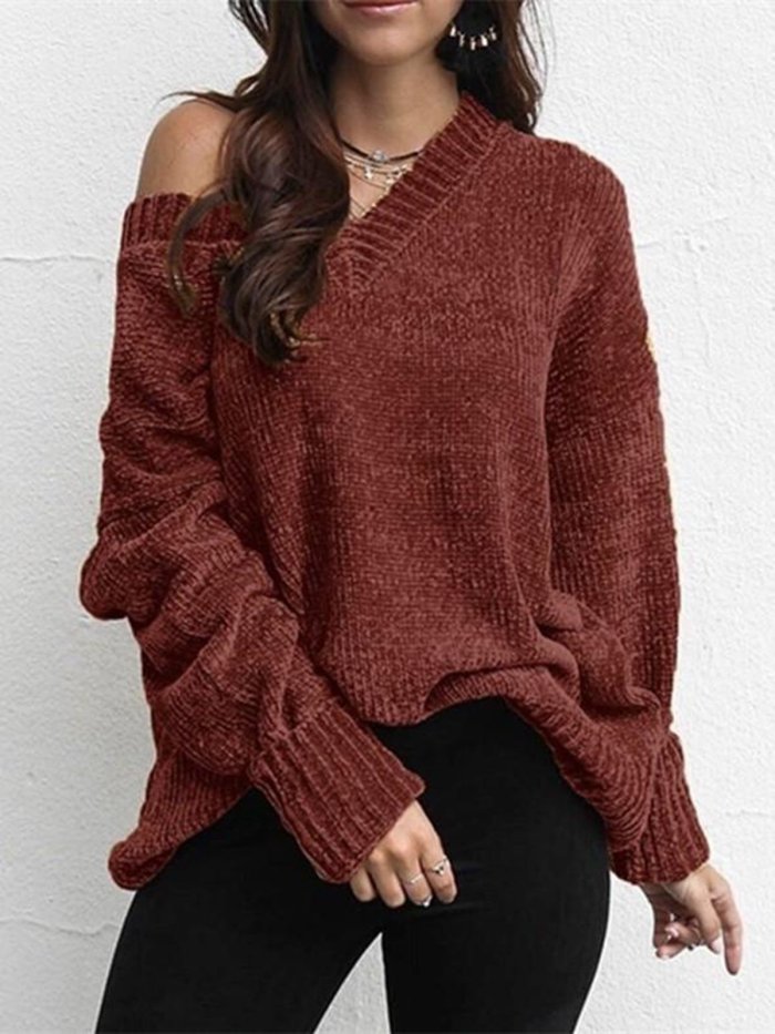Vintage Long Sleeve V Neck Sweaters
