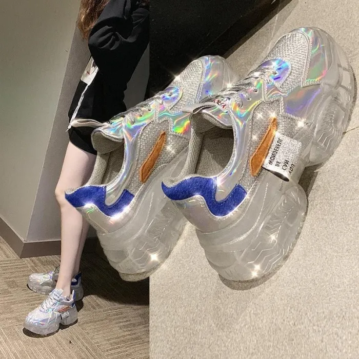 Sportive Contrast Color Transparent Sole Platform Shoes Sneakers