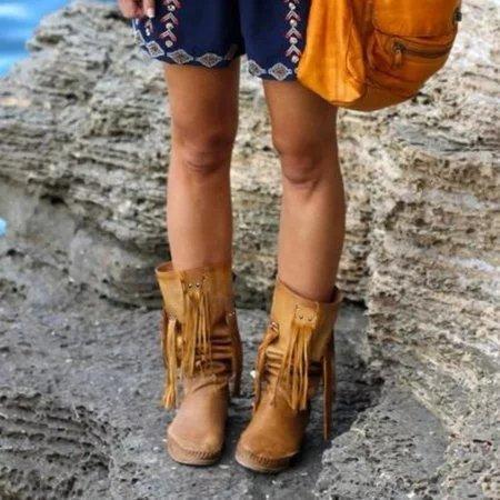 Yellow Fall Tassel Flat Heel Boots