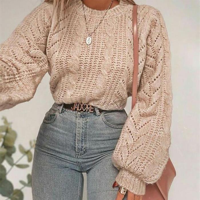 Women's Casual Round Neck Long Sleeve Pure Color Loose Sweater