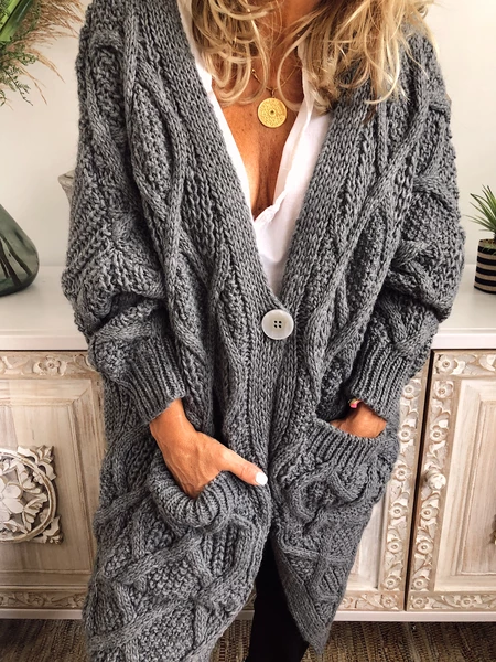 Casual Long Sleeve Plain Outerwear