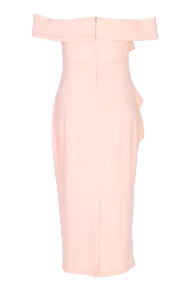 Sexy Apricot Off Shoulder Short Sleeves Bodycon Dress