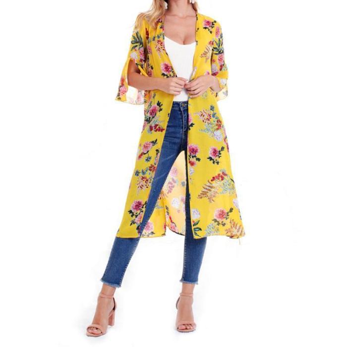 Female European And American Printed Chiffon Bat Sun Protective Cardigan