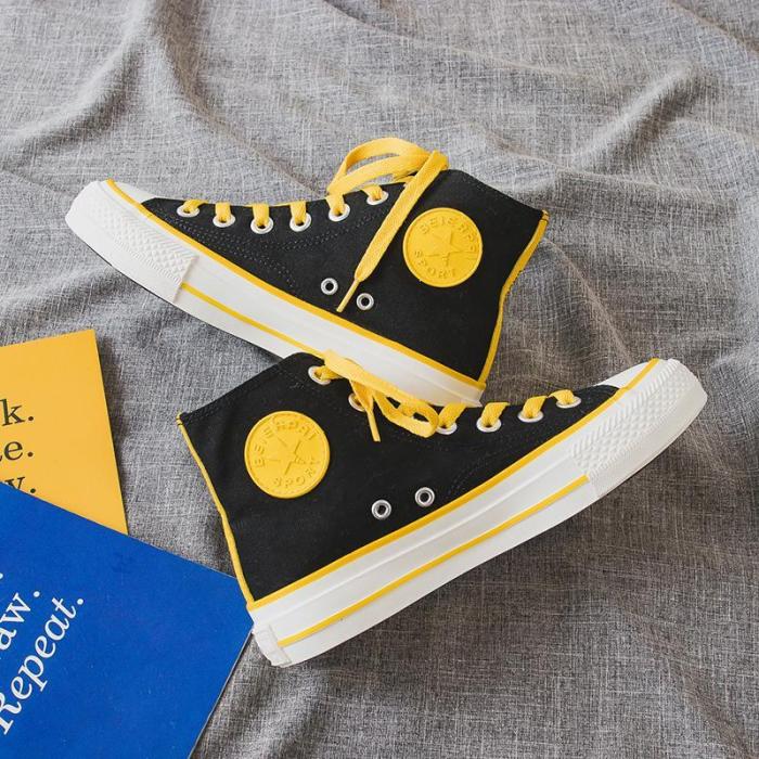 Women's Fashion Casual Solid Color High Canvas Sneakers