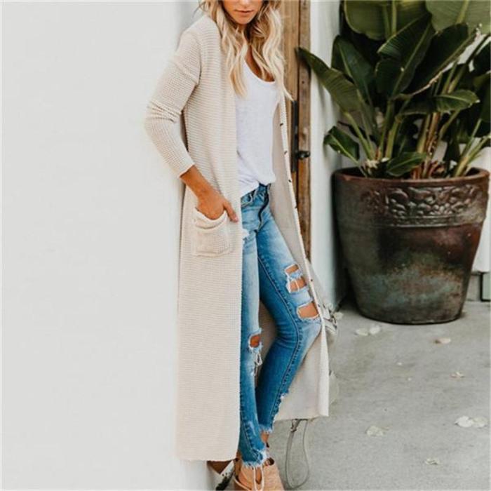 Fashion Button Long Sleeve Pocket Cardigan