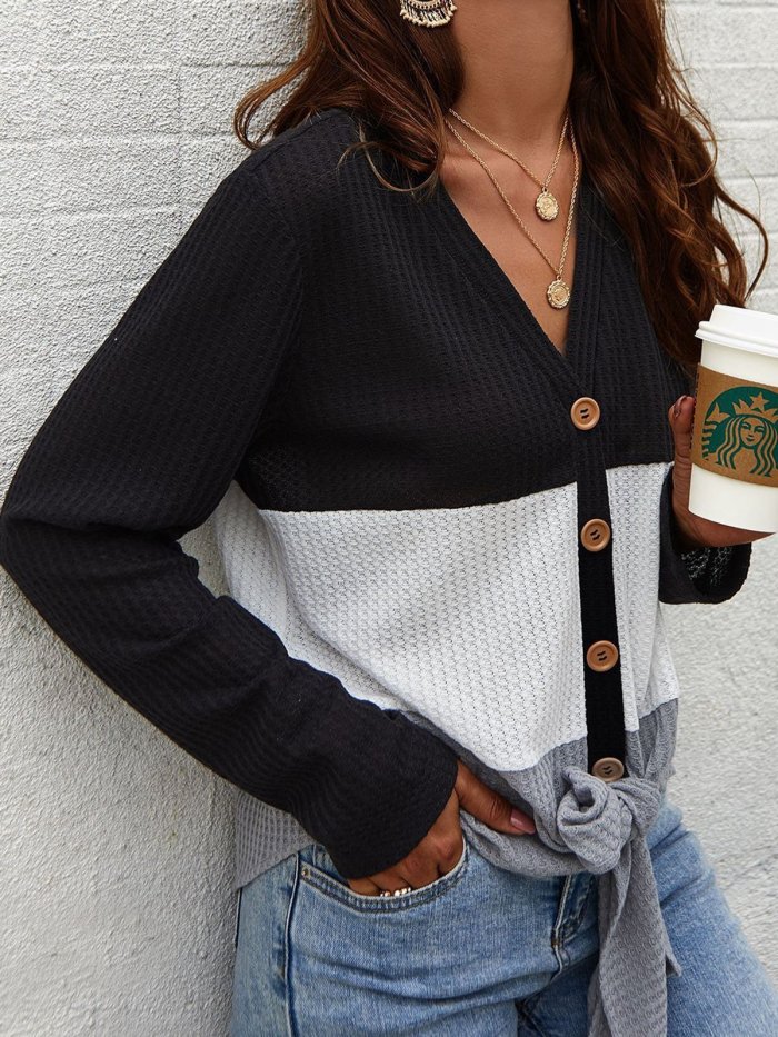 Long Sleeve Knitted Solid Knitted Shirts