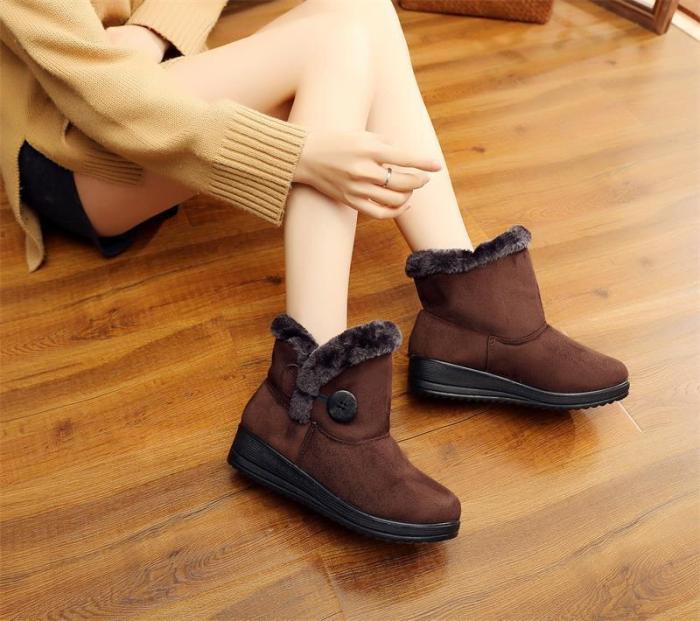 Women Snow Mid Calf Booties Casual Button Comfort Warm Shoes
