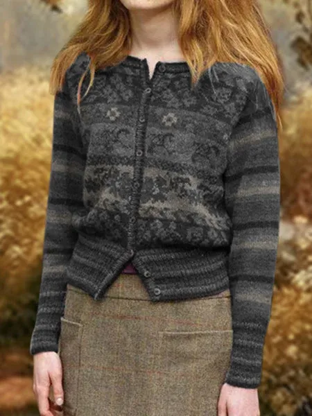 Vintage Long Sleeve Buttoned Floral Women's Cardigan