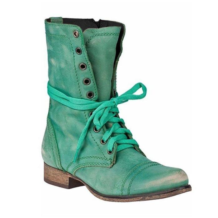 Women PU Booties Casual Comfort Lace Up Shoes