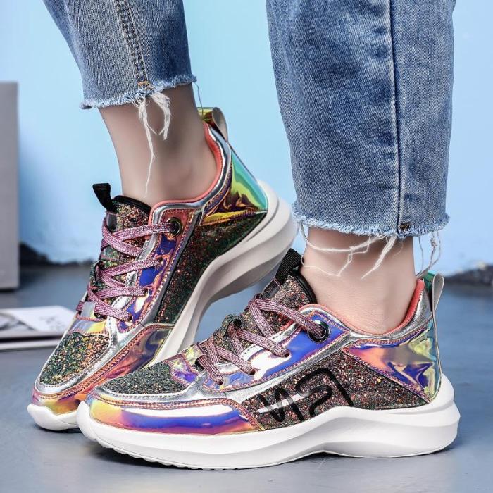 Women's Fashion Colorful Mirror Color Matching Platform Sneakers