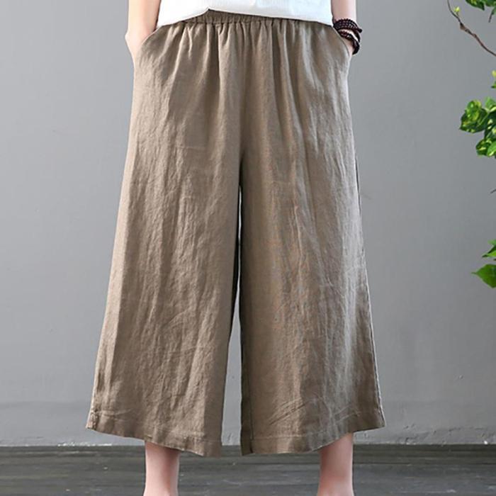 Leisure Pure Color Retro Loose Wide Leg Trousers