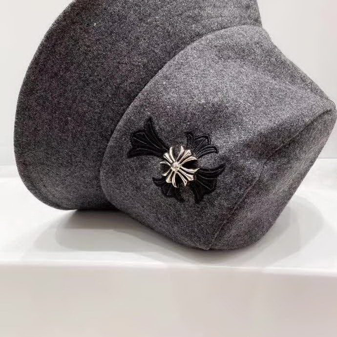 20冬季最新专柜款-ChromeHearts20秋冬新款羊毛呢子皮标十字架，个性街头朋克风，神秘复古十字架，帅气！帽型超正！精品刺绣皮边，妥妥的高级风！