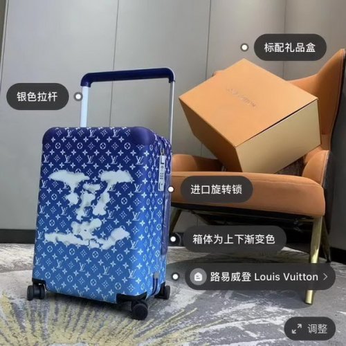 路易威登/LV Horizon 55拉杆箱在Virgil Abloh笔下舒展天朗云清的美好图景，品牌标识在宛若晴空的Monogram帆布上舒卷游移，搭配手柄和双轮等灵活设计