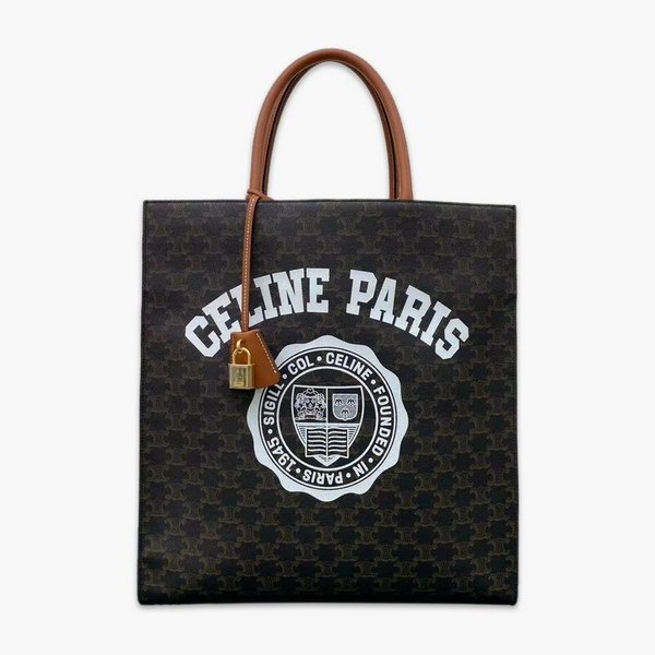 【原版皮】赛琳/Celine 老花系托特包，TRIOMPHE帆布混搭羊皮，整个包以凯旋门标志为主，包边以棕色为主围绕开口，焦糖棕色搭配老花添加了复古元素，款号：190172