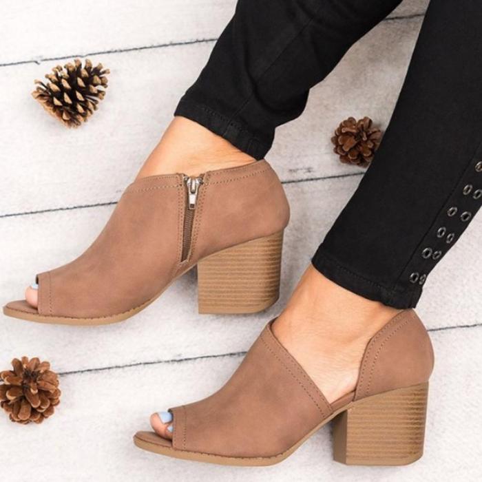 Large Size Peep Toe PU Zipper Pumps
