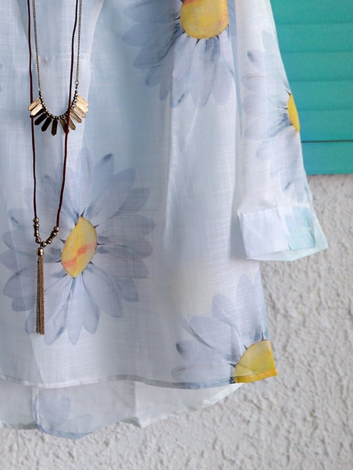 Plus size Floral Long Sleeve Shirts & Tops
