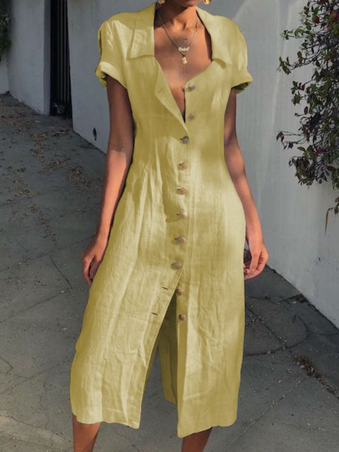 Summer Buttoned Solid Casual Shirt Dresses
