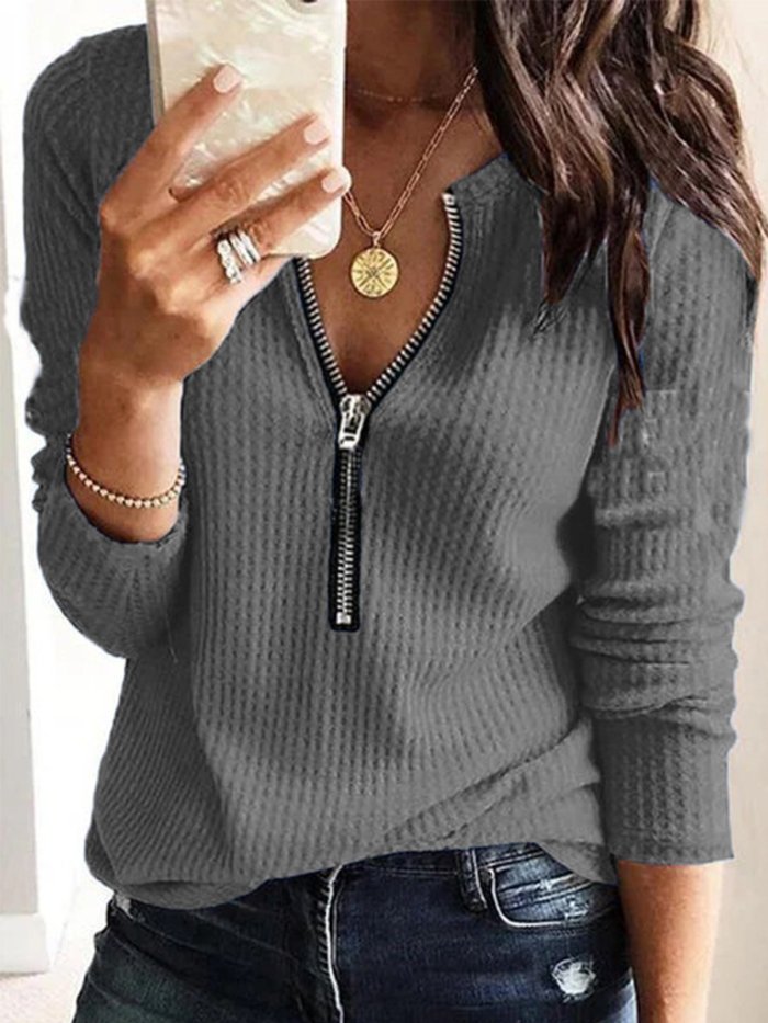 V Neck Long Sleeve Shirts & Tops