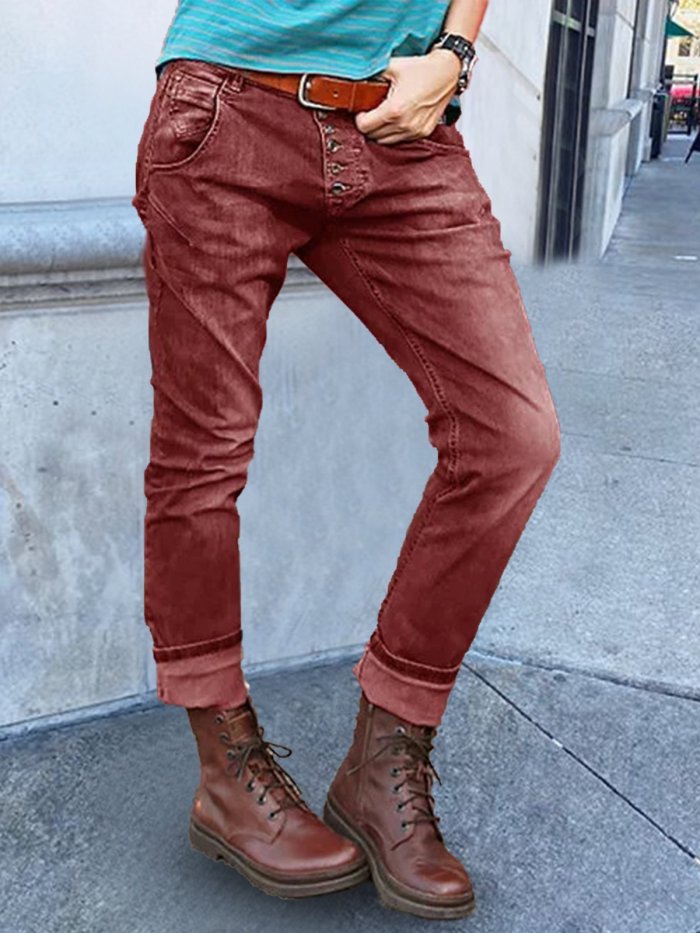 Button Down Pockets Denim Pants Jeans