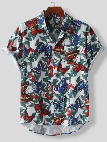 Men's Retro Butterfly Graphic Button Up Shirt