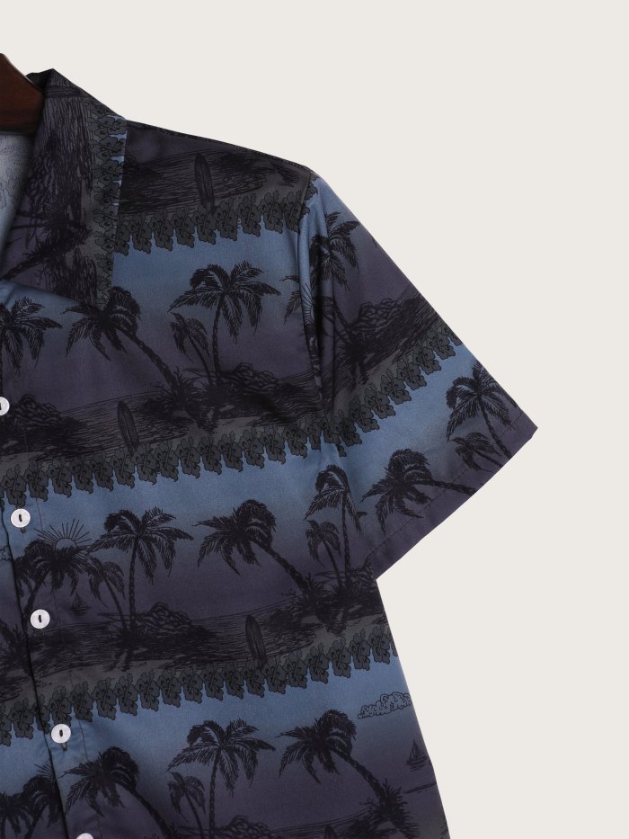Men's Palm Tree Graphic Button Blouse