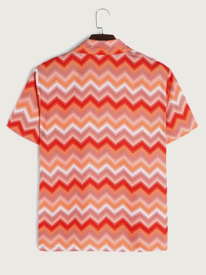 Men's Wavy Stripe Button Short Sleeve Shirt