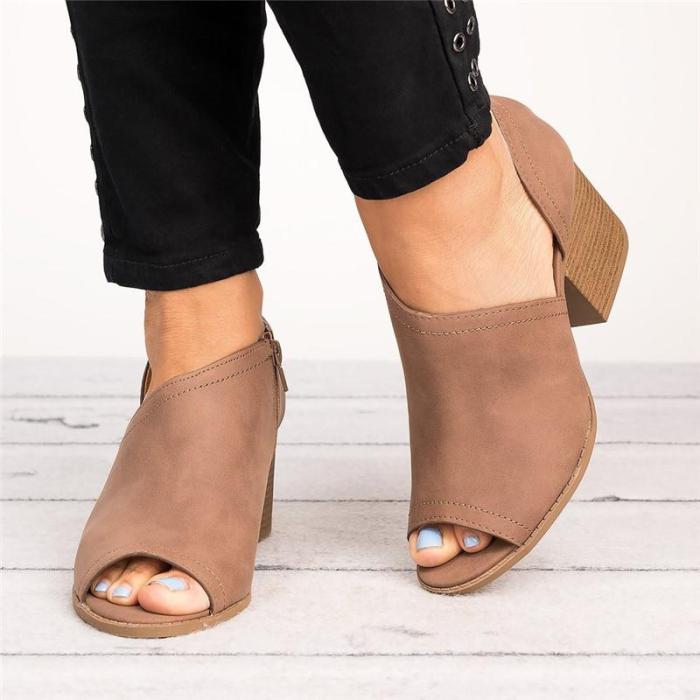 Large Size Peep Toe PU Zipper Pumps