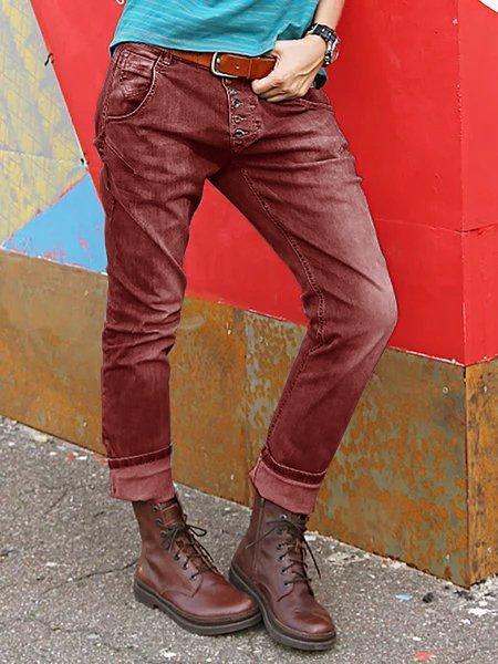 Button Down Pockets Denim Pants Jeans