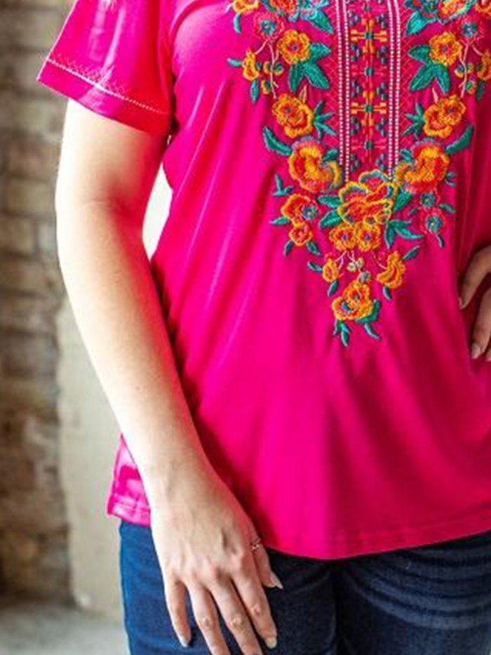 Short Sleeve Vintage Printed V Neck Shirts & Tops