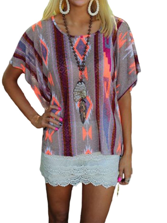 Purple Casual Shift Geometric Shirts & Tops
