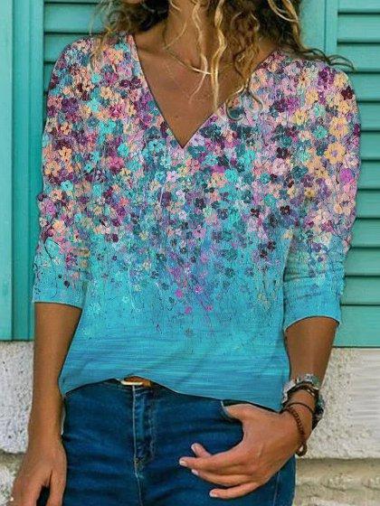 Cotton-Blend Striped Long Sleeve Vintage Shirts & Tops