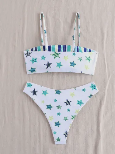 Stripe Star Print Strap Bikini