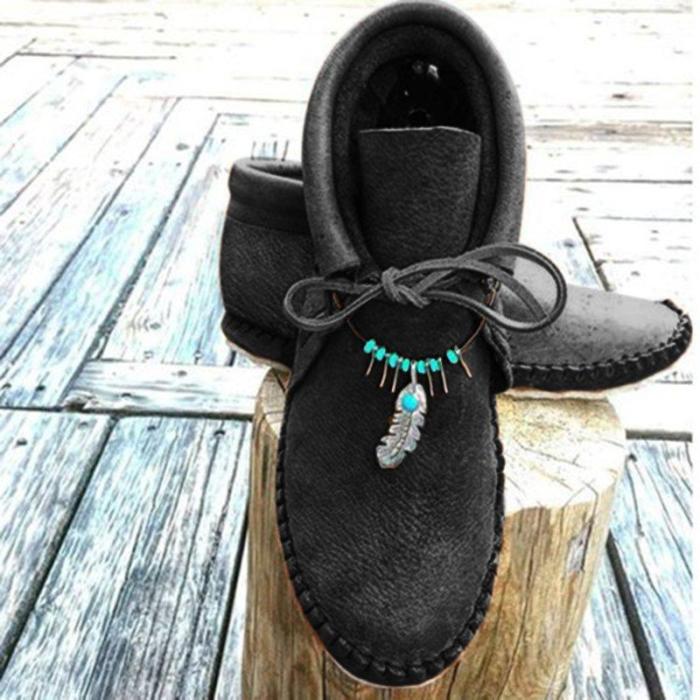 Camel All Season Cowhide Leather Flat Heel Daily Boots