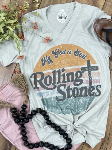 Letter Short Sleeve Cotton-Blend Casual Shirts & Tops