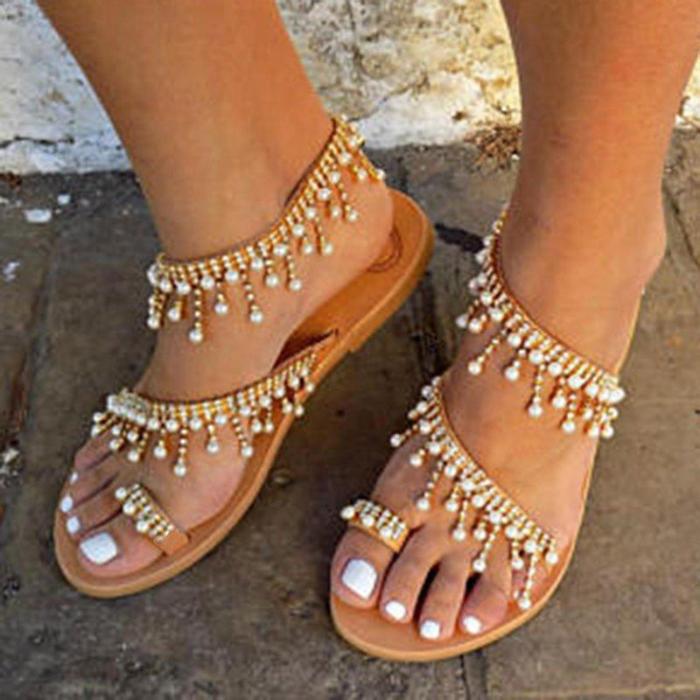 Women Plus Size Imitation Pearls Sandals Casual Slip-On Sandals