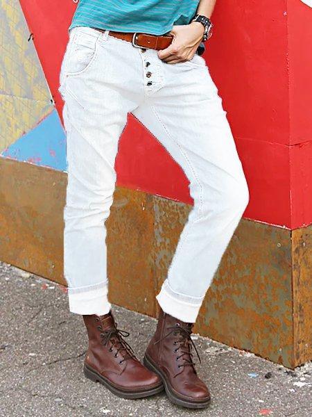 Button Down Pockets Denim Pants Jeans