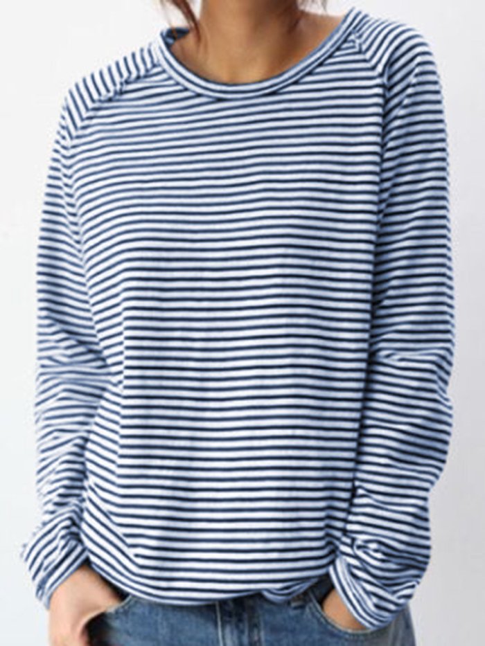 White-Black Long Sleeve Cotton Simple & Basic Shirts & Tops