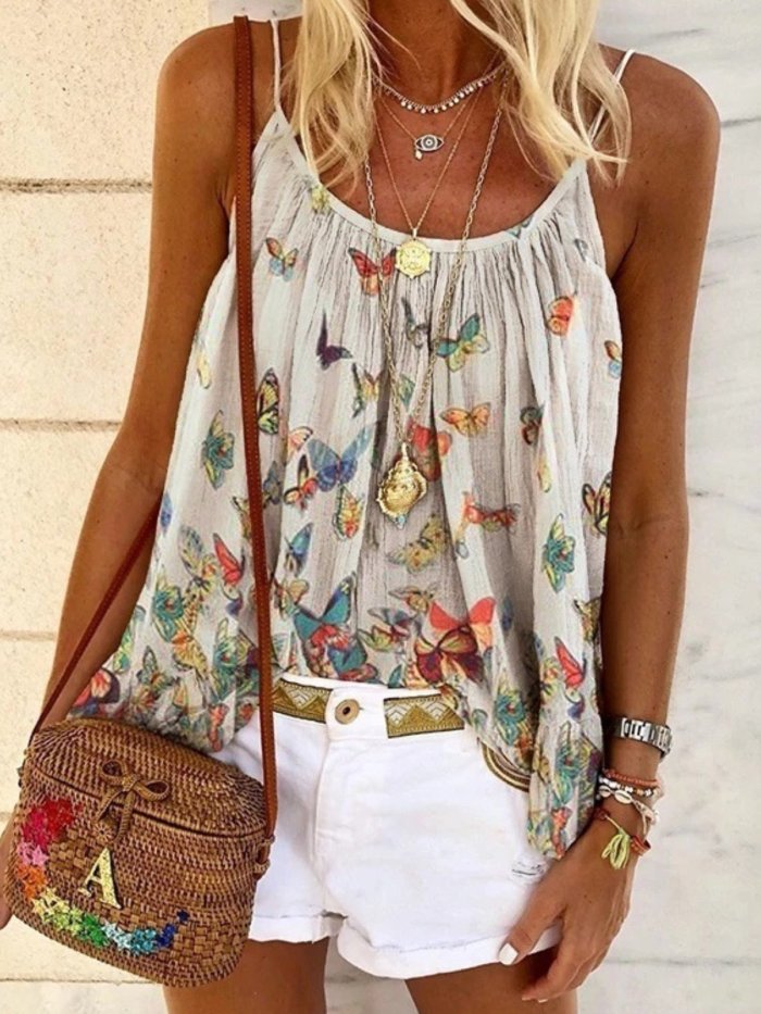Casual Sleeveless Printed Shirts & Tops
