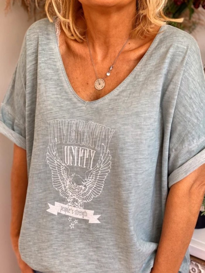Summer loose European and American short-sleeved casual printed T-shirt