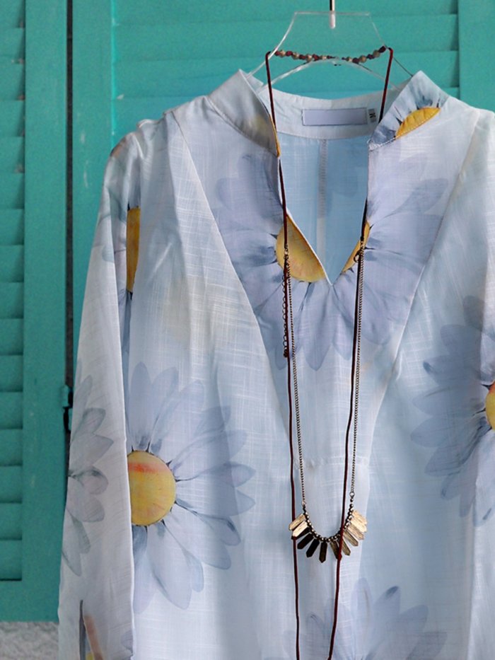 Plus size Floral Long Sleeve Shirts & Tops