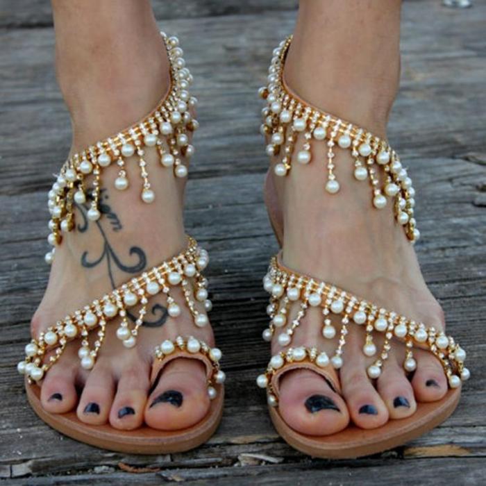 Women Plus Size Imitation Pearls Sandals Casual Slip-On Sandals