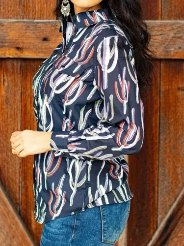 Plants Long Sleeve Vintage Shirt Collar Shirts & Tops
